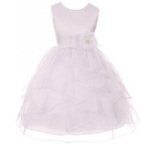 Big Girls Satin Contrast Organza Ruffle Flower Easter Flowers Girls Dress White
